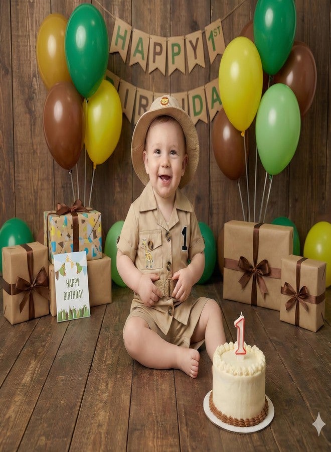 OBEEII Toddler Baby Boys Safari Outfit Infant Explorer Wild 1st Birthday Short Sleeve T-shirt Top Shorts Set Giraffe Zoo Keeper Jungle Cake Smash Photoshoot Outfits + Hat + Belt Khaki 12-18 Months - Image 3
